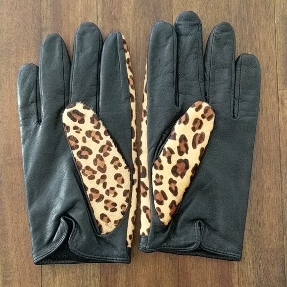 Genuine calf hair and leather leopard gloves - Picture 3 of 7